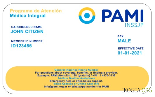 Carte d'assurance maladie PAMI d'Argentine